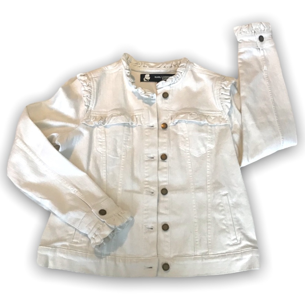Karl Lagerfeld - White Ruffle Jean Jacket